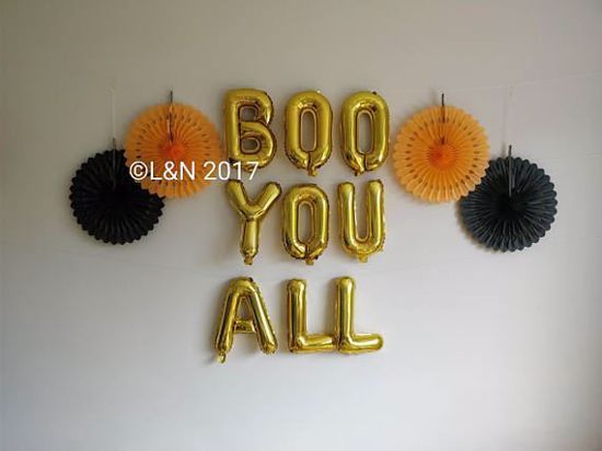 Picture of BOO YOU ALL  Halloween 16" Letters Foil Mylar Balloons Banner Garland