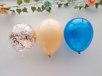 Picture of Rose Gold Balloons Confetti Blush Navy Bouquet