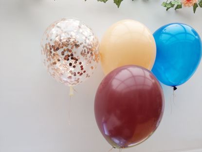 Picture of Rose Gold Balloons Confetti Blush Navy Burgundy Bouquet