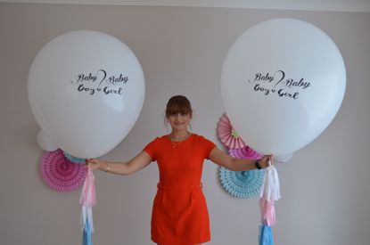 Picture of Baby Girl Baby Boy .. Printed Balloon Baby Shower  Giant 36 inch 3 feet Round Tassel Tails
