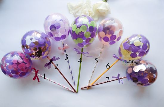 Picture of Cake Topper  Balloon Confetti Designs Purple Lavender Green Peach