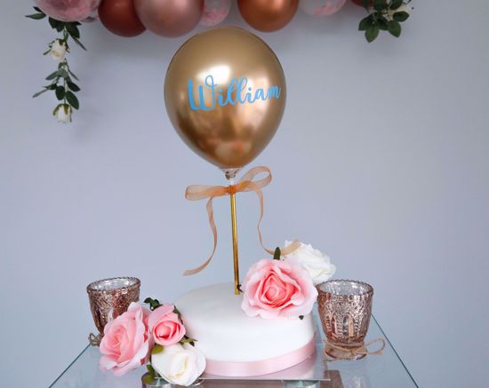 Picture of Balloon Cake Topper Chrome Gold Custom Name Vinyl