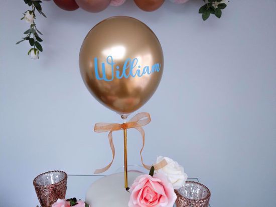 Picture of Balloon Cake Topper Chrome Gold Custom Name Vinyl